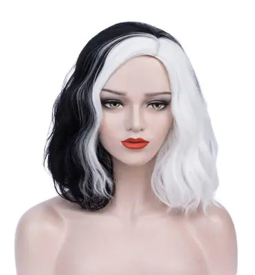 Black and White Medium-Length Curly Wig
