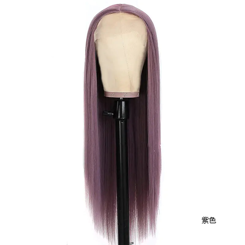 Ladies Front Lace Long Straight Fiber Wig Head Cover