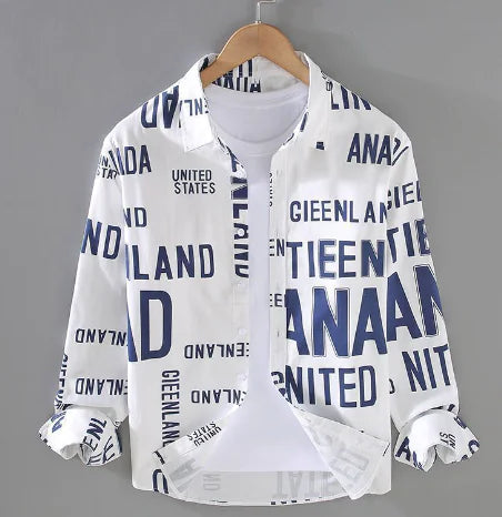 Men's Trendy HQ Letter Print Long Sleeve Shirt (One)