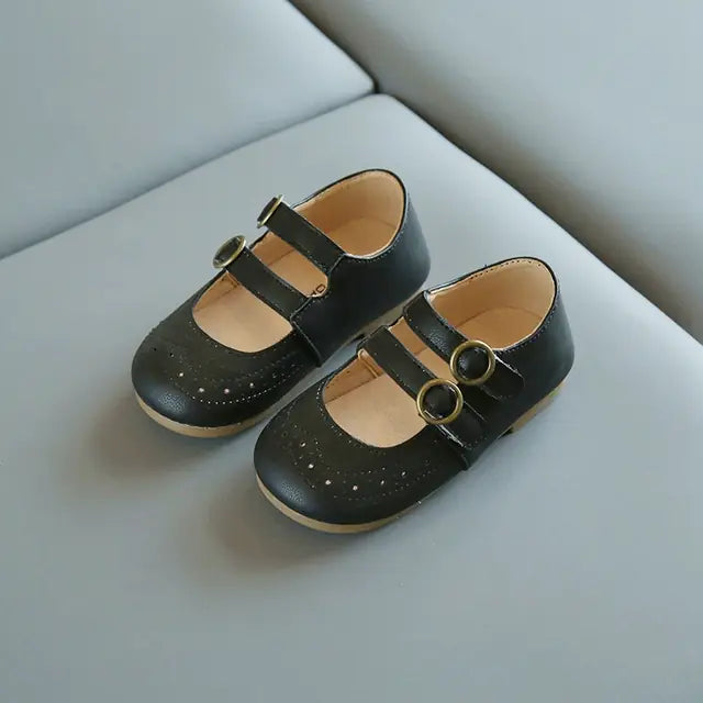 Kids Retro Hollow Leather Loafers - Non-Slip Casual Shoes