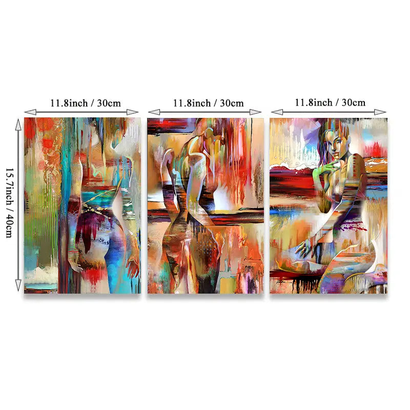 3-Piece Set Abstract Sexy Women Canvas Wall Art 11.8x15.7"