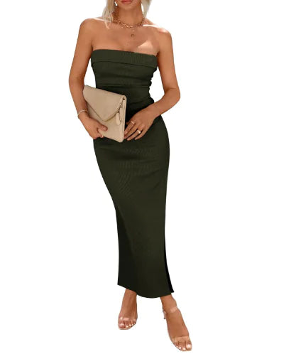 Slit Tube Midi Dress with Side Slit (One Piece)