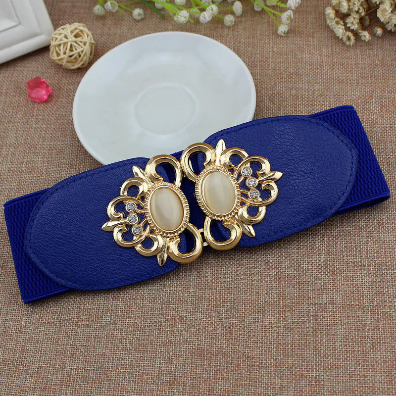 Fashionable Women's Elastic Waist Belt with Cat Eye Stones