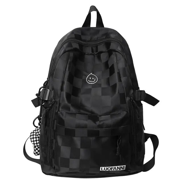 Plaid Nylon School and Travel Backpack for Women