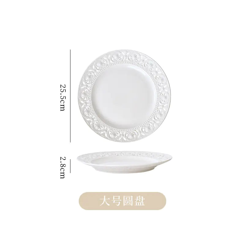 French Embossed Ceramic Plate for Breakfast & Salad