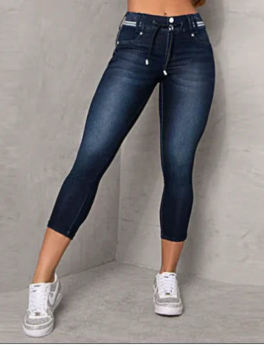 Streetwear Drawstring Skinny Jeans (One Piece)