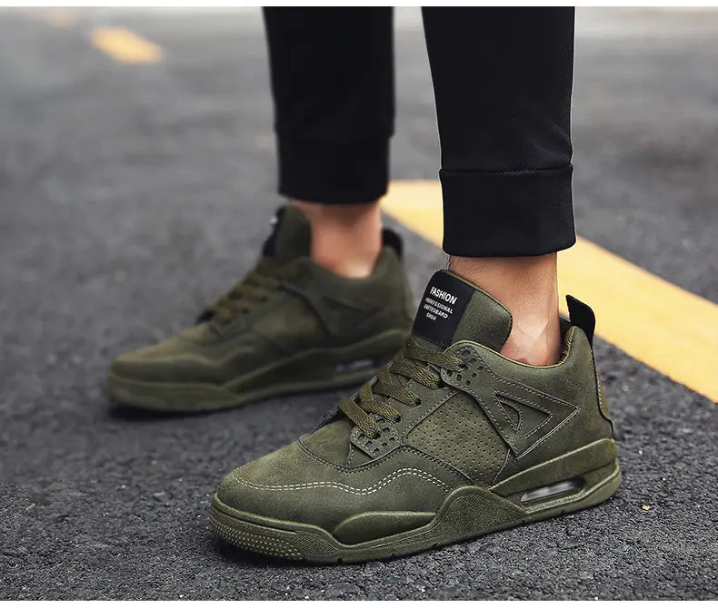 Men's Retro Leather Mid-Top Casual Running Shoes