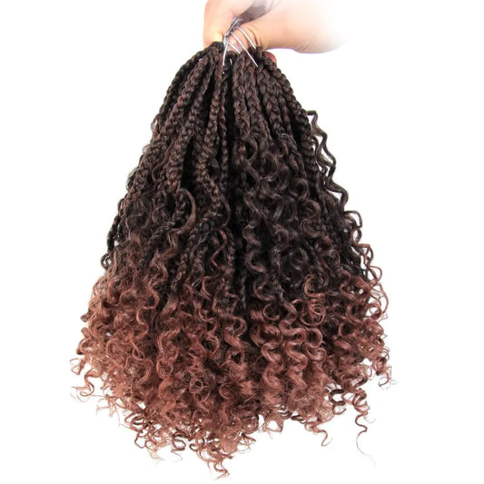 Niseyo Goddess Box Braids Crochet Hair 8 Inch 8 Packs Short Crochet Box Braids Pre Looped Curly Ends Premium Quality Synthetic Hair (T30/Ombre Medium Dark Brown)