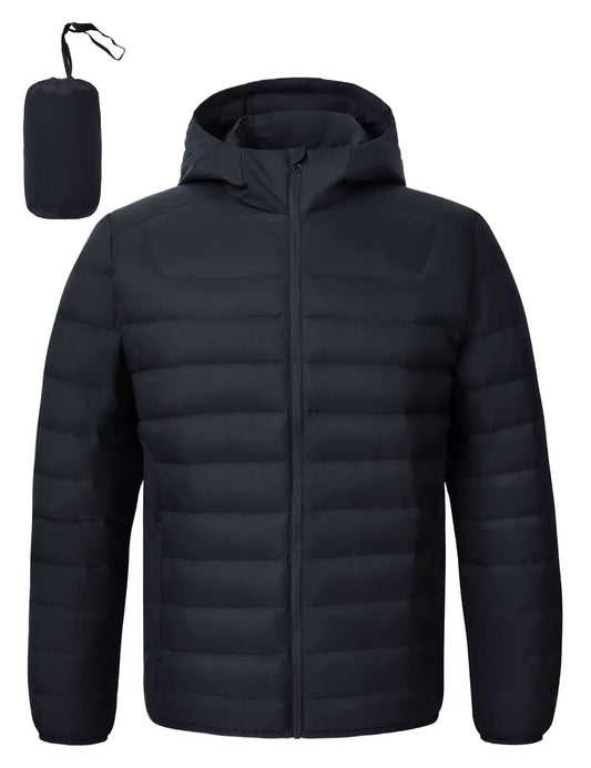 TBMPOY Puffer Jacket Men Packable Lightweight Winter Down Coat Hooded Warm Insulated Puffy Jackets Navy BlueXL