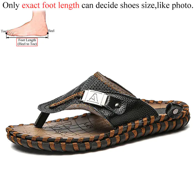 Handmade Cow Leather Men's Massage Beach Flip-Flops