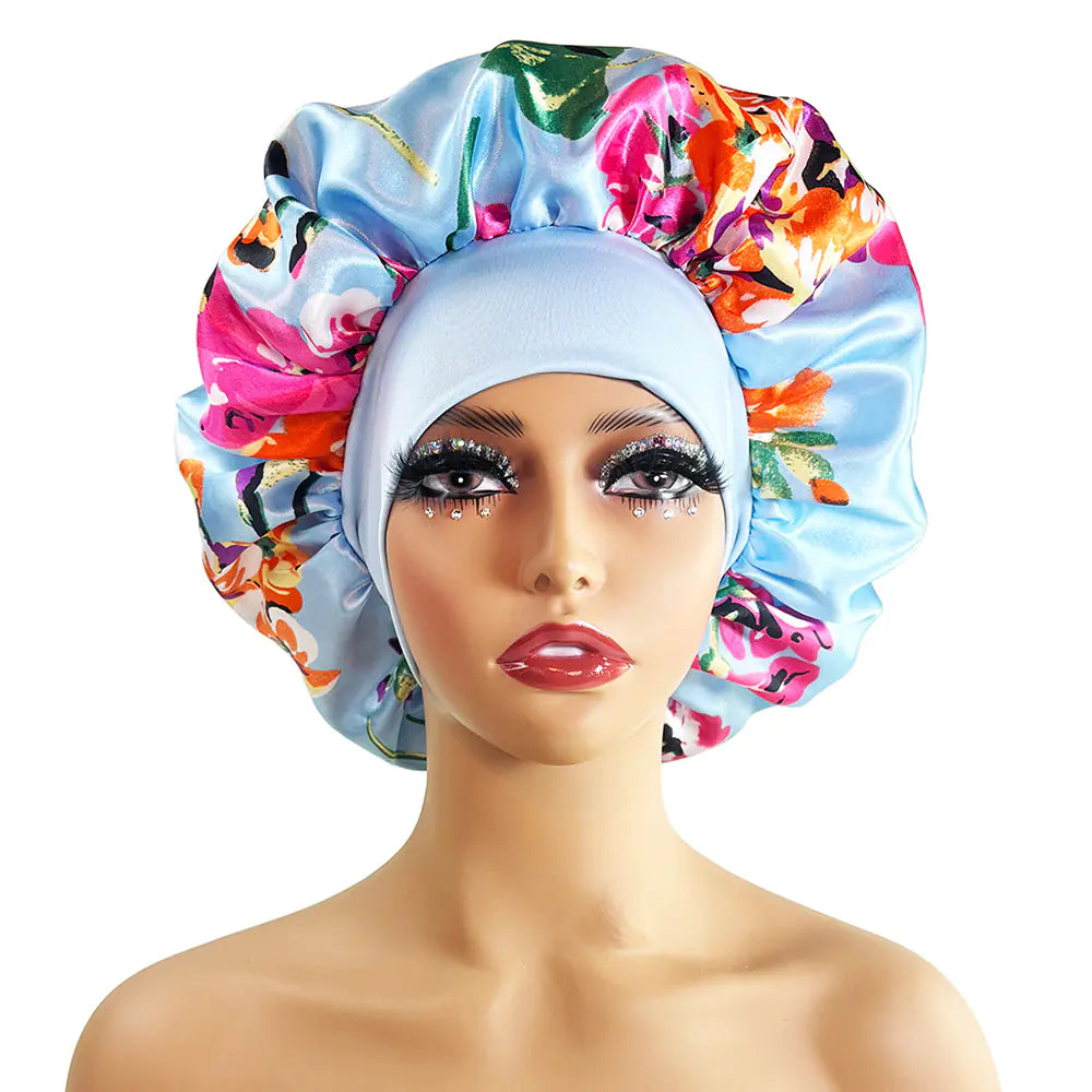 Wide-brimmed Satin Printed Nightcap Home Hat