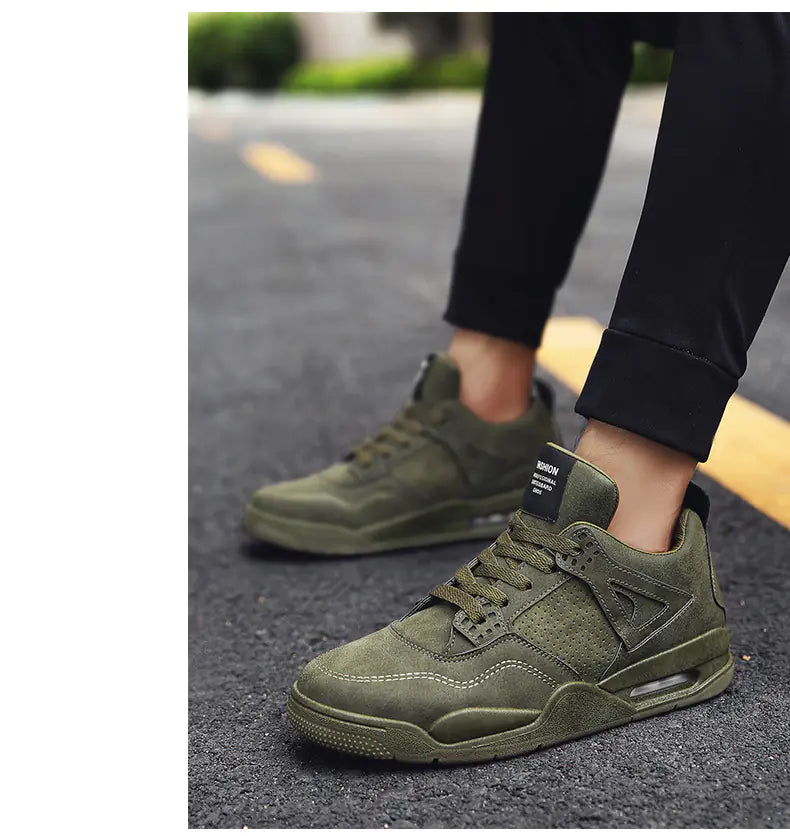 Men's Retro Leather Mid-Top Casual Running Shoes