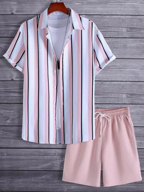 Men's 3D Printed Retro Ethnic Beach Shirt Set