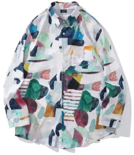Casual Abstract Printed Loose Lapel Shirt (One Piece)