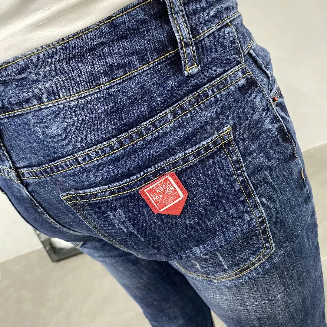 Slim Fit Dark Blue Nine-Point Men's Jeans