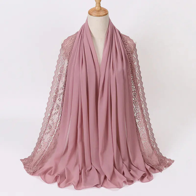 Summer Pearl Chiffon Lace Women's Head Scarf for Travel