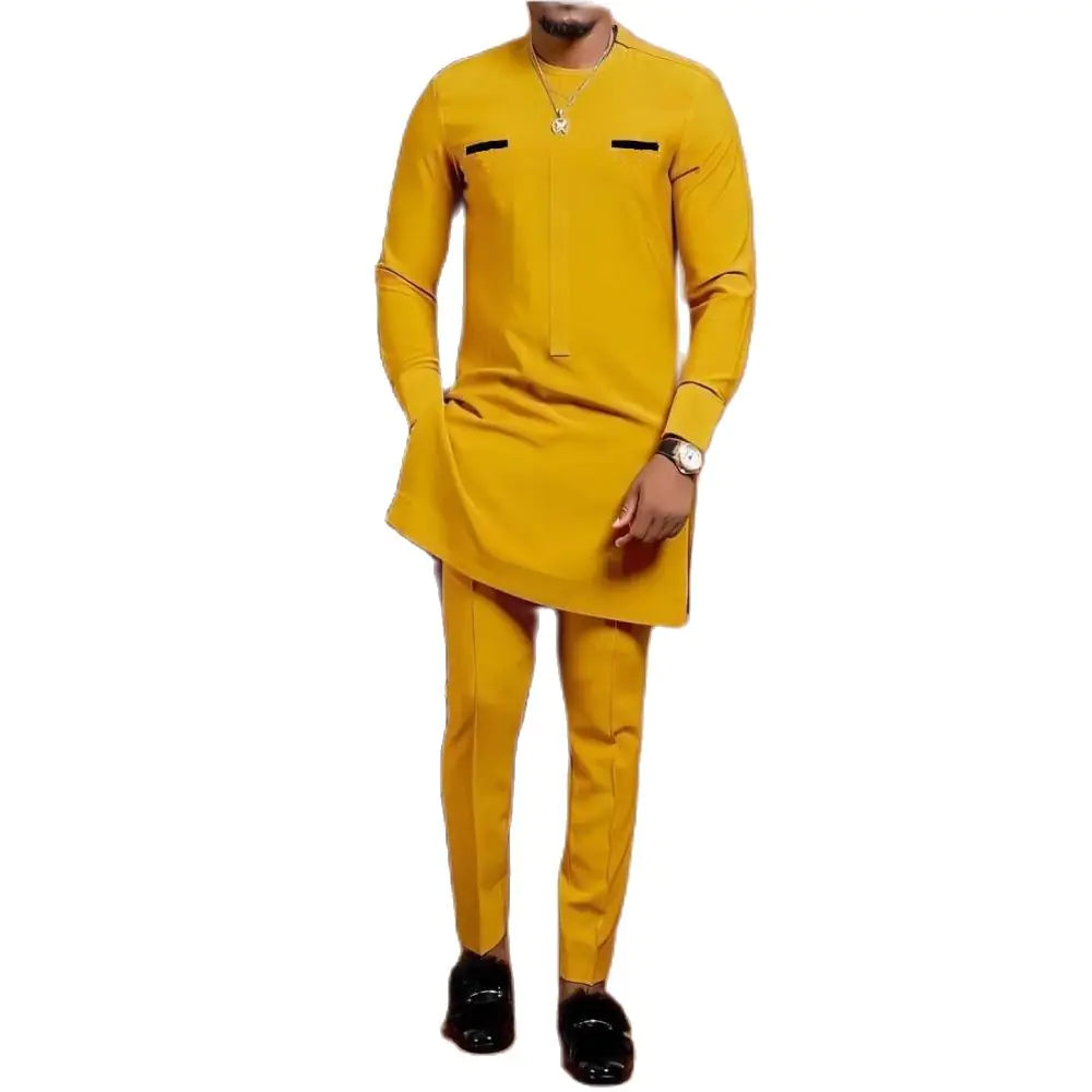 Men's Ginger Long Sleeve Patchwork Top & Trouser Set