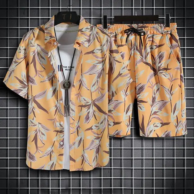 Men's 3D Printed Retro Ethnic Beach Shirt Set