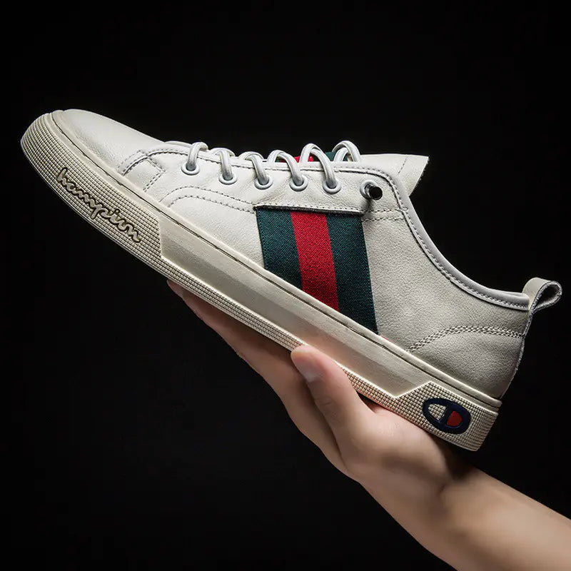 Men's Casual Leather Sneakers - Trendy White Shoes