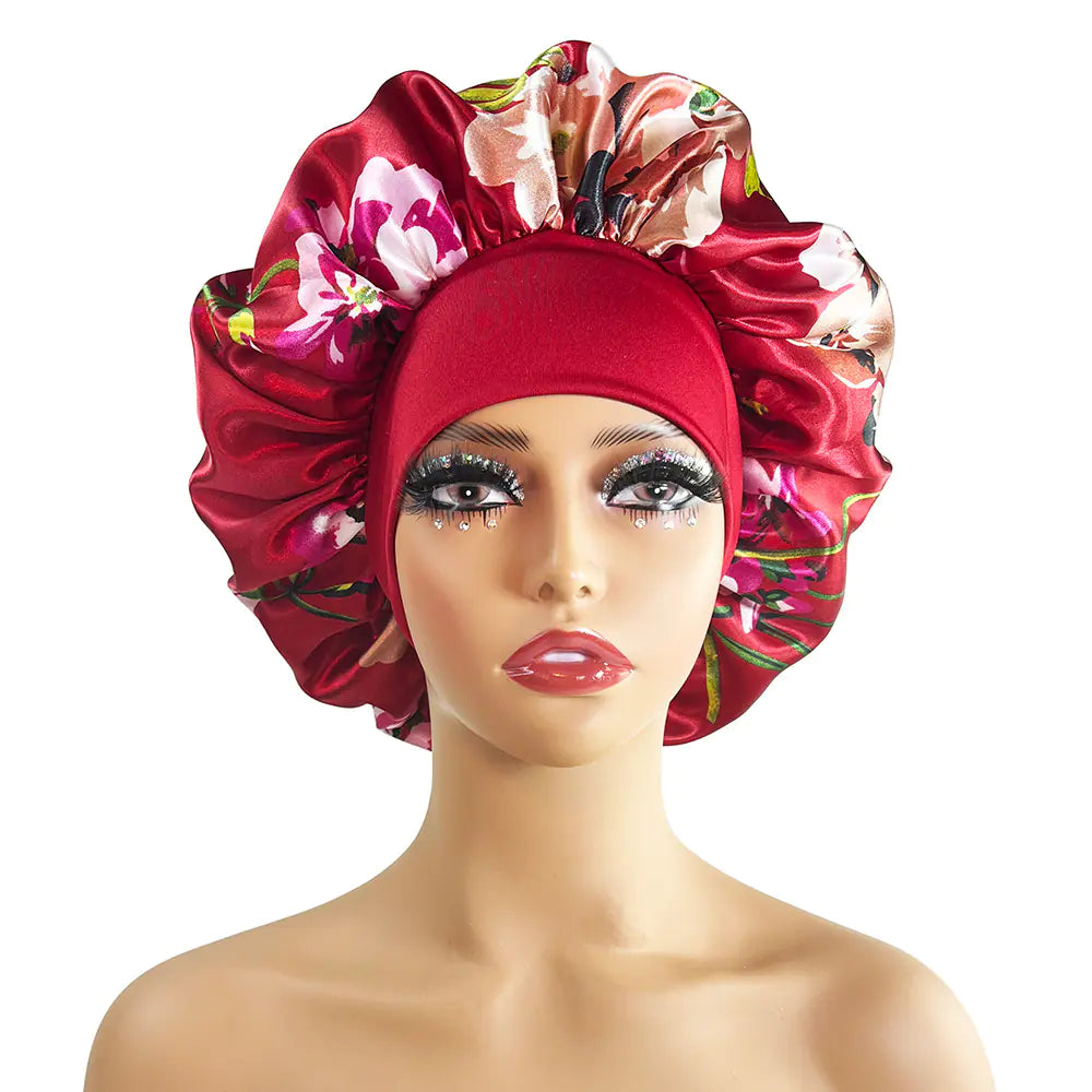 Wide-brimmed Satin Printed Nightcap Home Hat