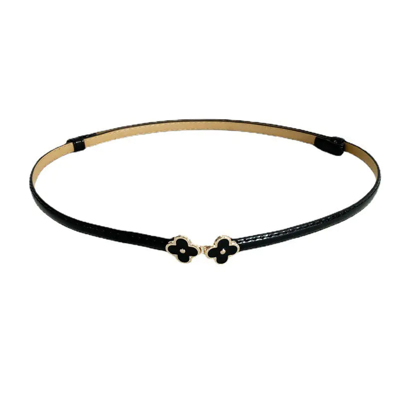 Korean Style Women's Waist Belt with Clover Buckle