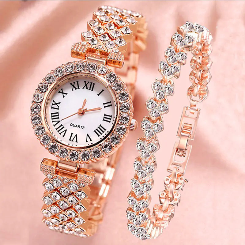 Fashion Roman Pattern Women's Diamond Quartz Watch