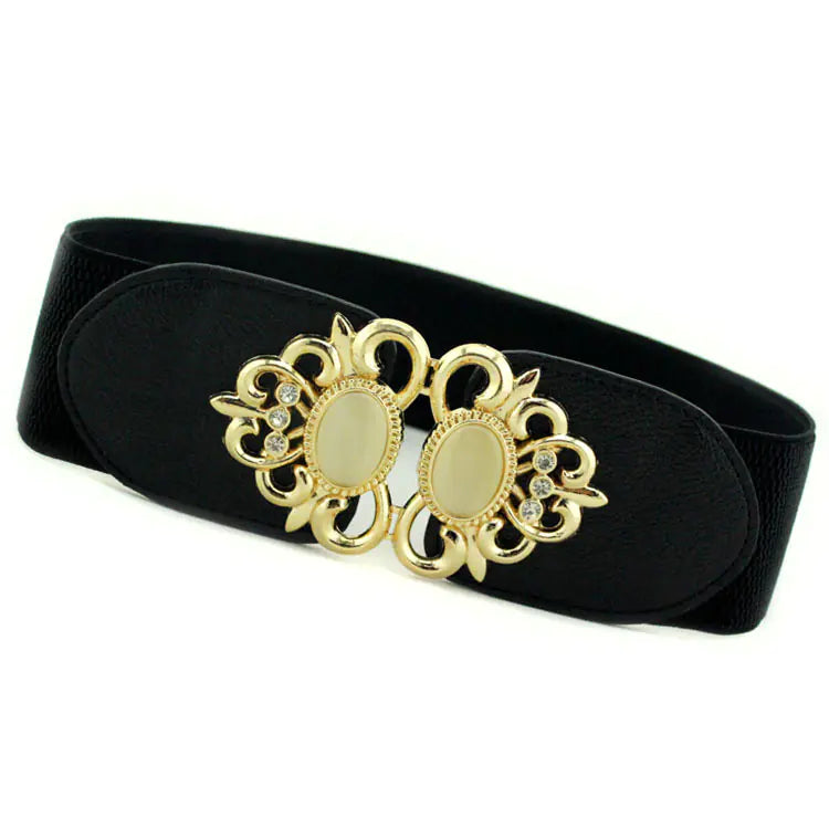 Fashionable Women's Elastic Waist Belt with Cat Eye Stones