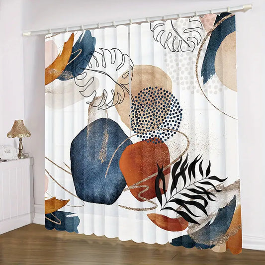 Tropical Watercolor Leaf Pattern Curtains for Home Decor