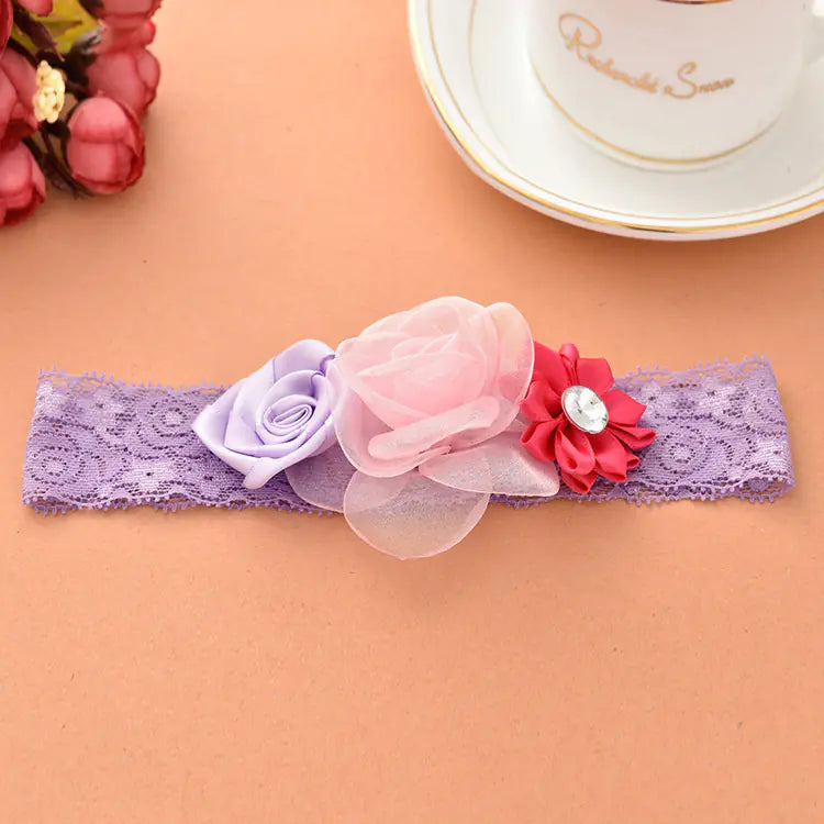 Children's Three-Color Lace Flower Headband Wholesale