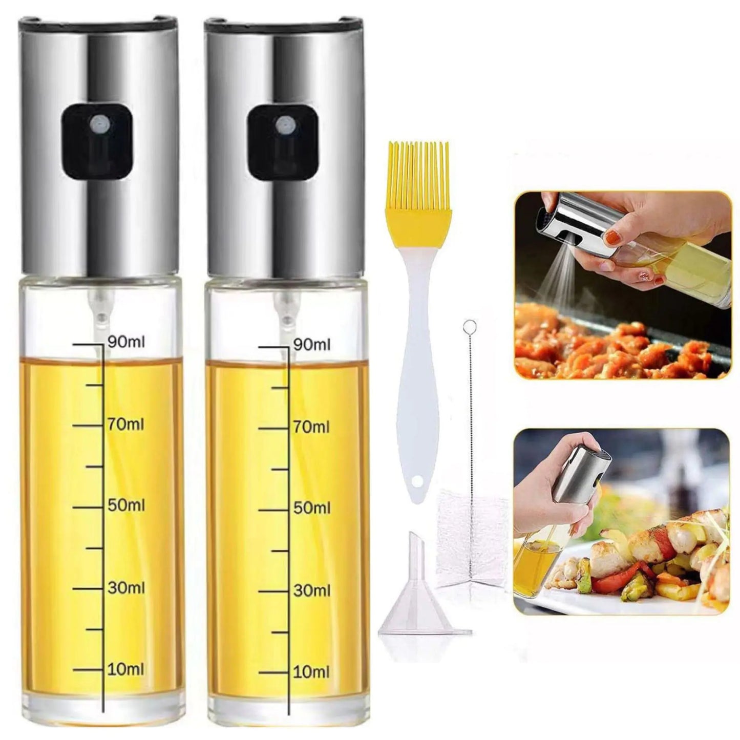 Stainless Steel Oil Spray Bottle Set with Brush and Funnel