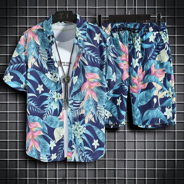 Men's 3D Printed Retro Ethnic Beach Shirt Set
