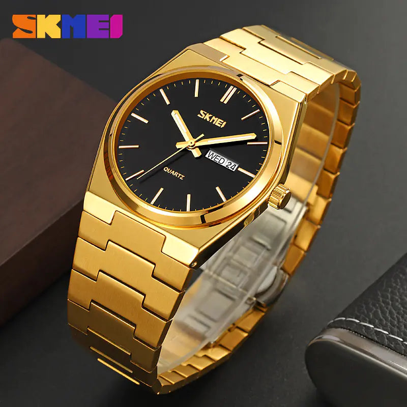 Stylish Men's Steel Band Quartz Watch with Calendar