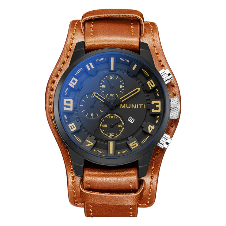 Muniti Quartz Watch - Waterproof Sports Leather Strap