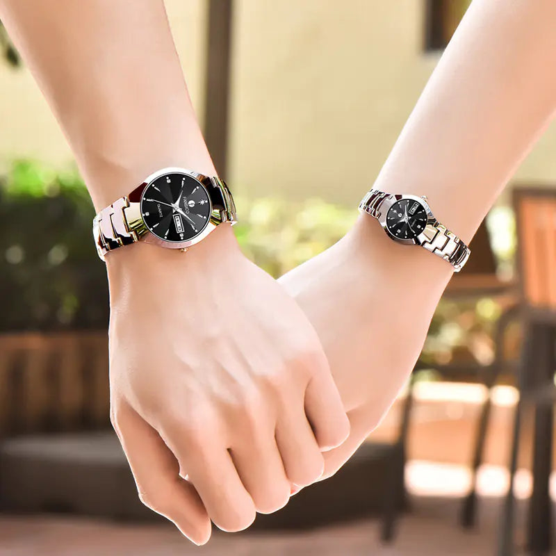 Men's Tungsten Steel Watch with Dual Calendar Feature