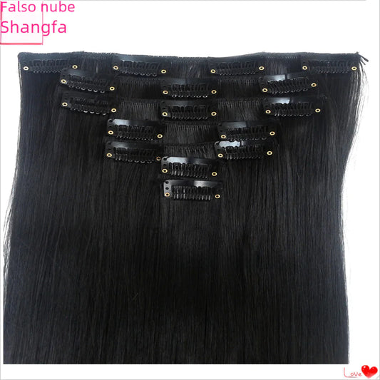 Synthetic Hair Extensions Set - 16 Clips, Black Straight