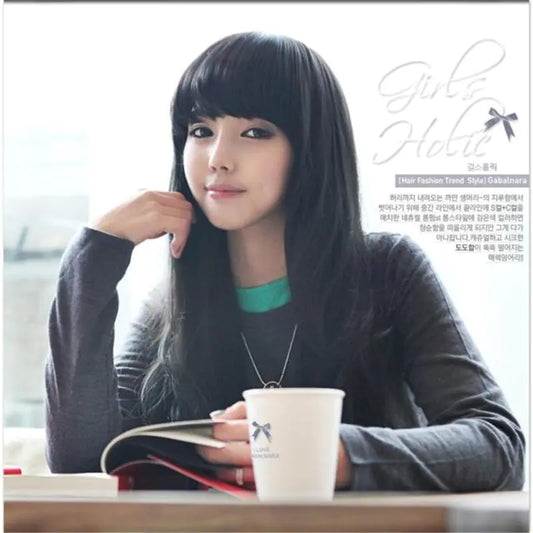 Korean Style Long Wavy Wig with Bangs - High-Temperature Fiber