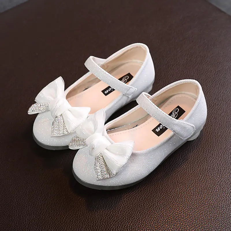 Glittery Rhinestone Bow Princess Dance Shoes for Girls