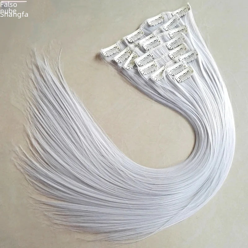 Synthetic Hair Extensions Set - 16 Clips, Black Straight