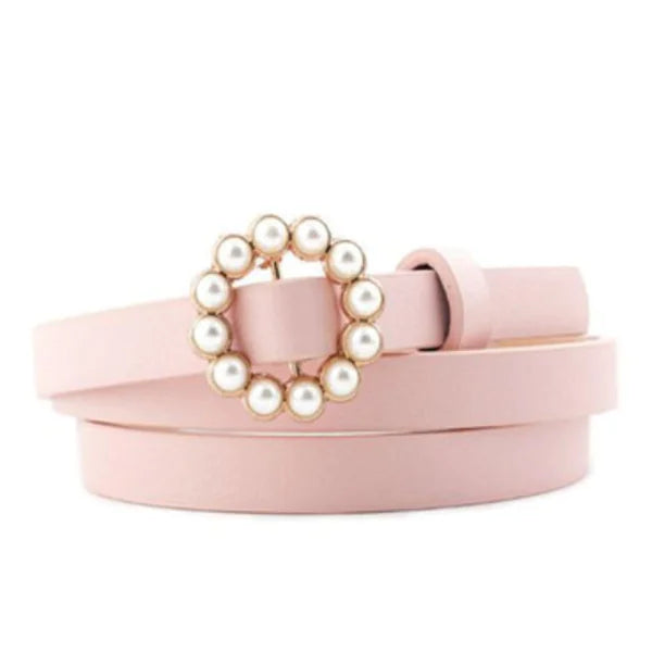 Faux Leather Pearl Belt with Decorative Buckle