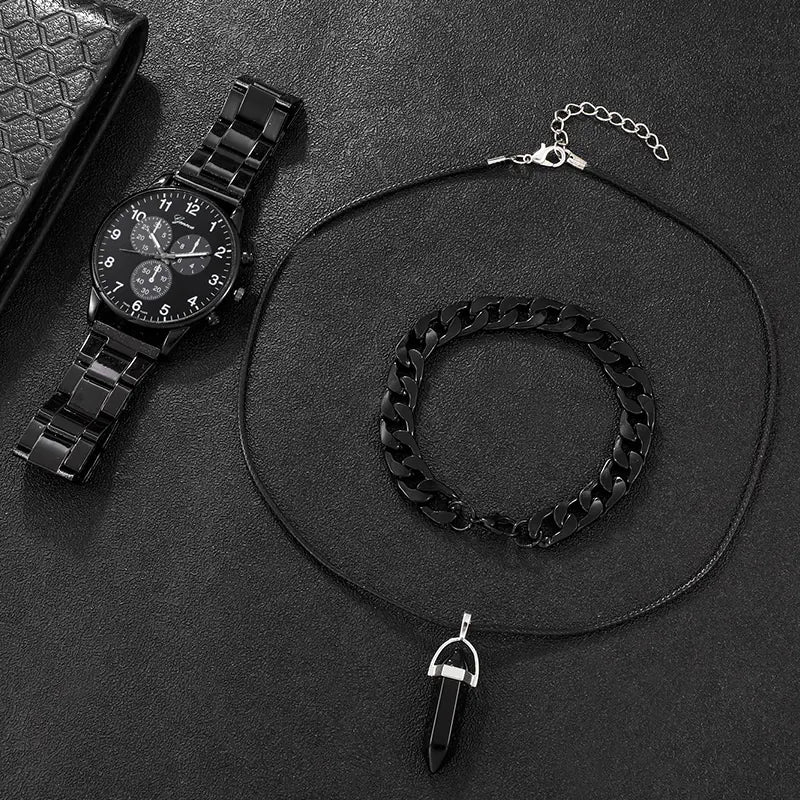3PCS Men's Fashion Business Watches with Necklace Set