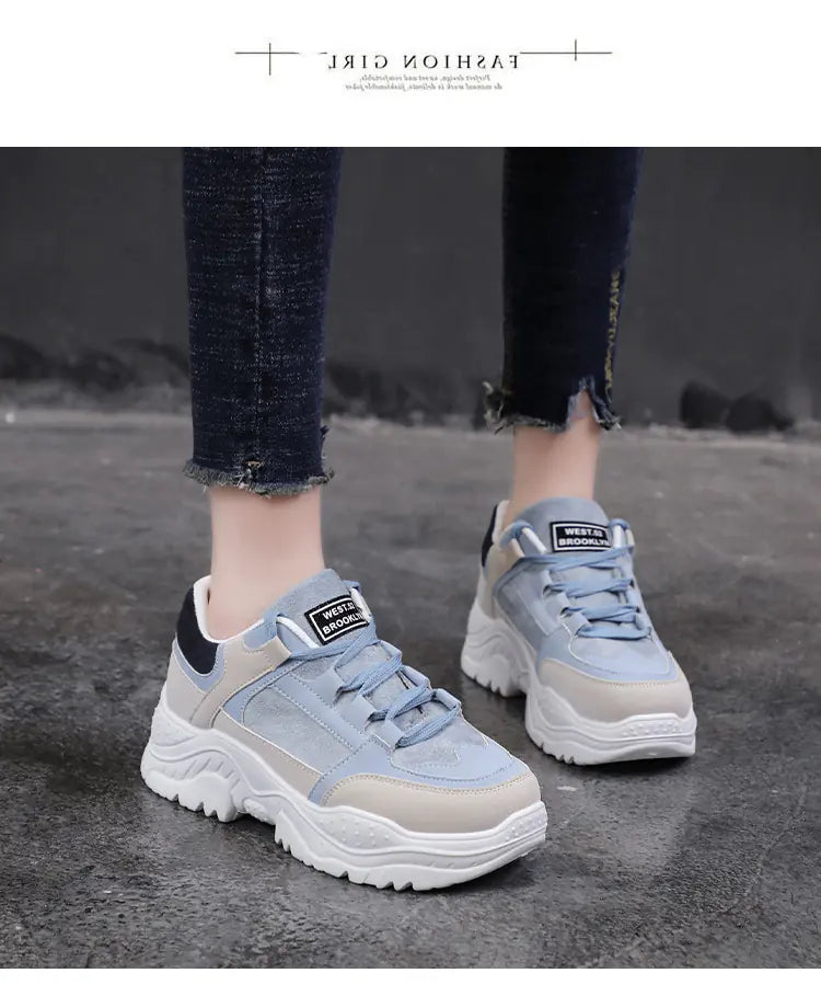 Women's Casual Thick Sole Sneakers - Korean Style