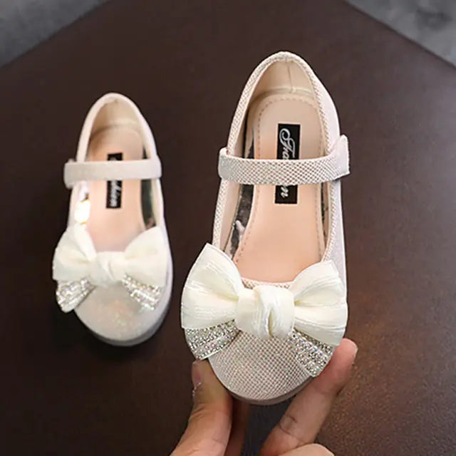 Glittery Rhinestone Bow Princess Dance Shoes for Girls