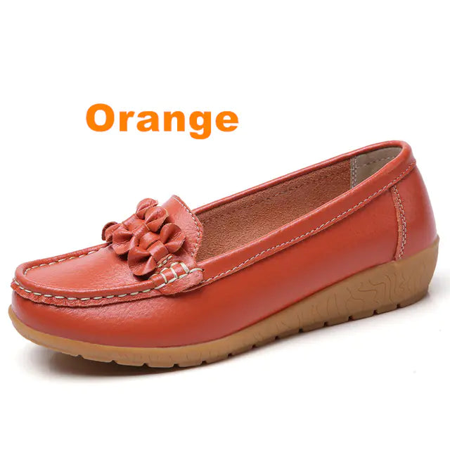Genuine Leather Slip-On Flats with Bow for Women