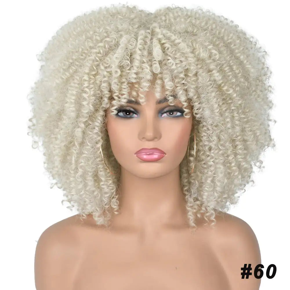 African Black Short Curly Wig in Mixed Colors