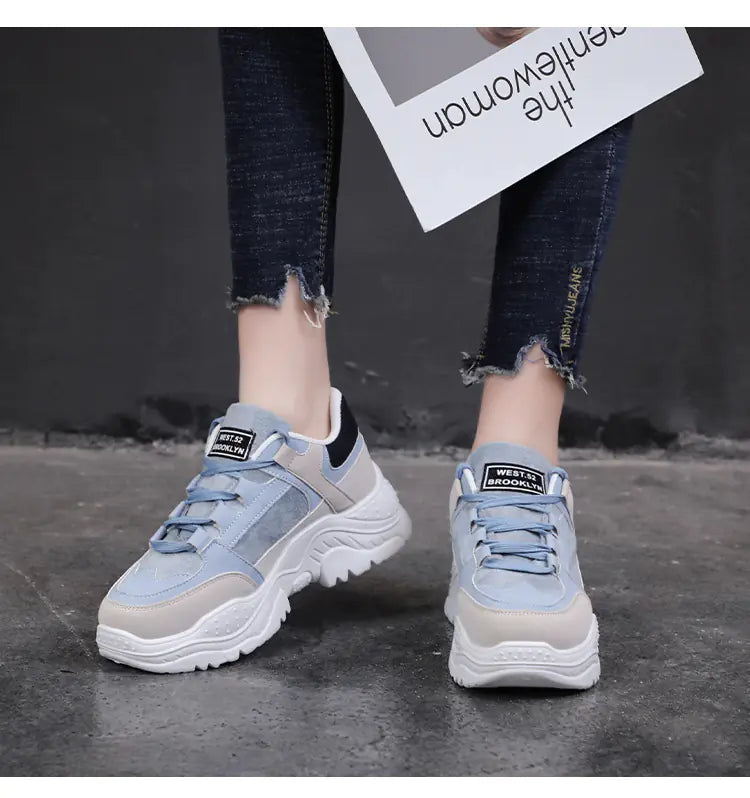 Women's Casual Thick Sole Sneakers - Korean Style