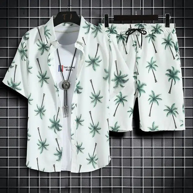 Men's 3D Printed Retro Ethnic Beach Shirt Set