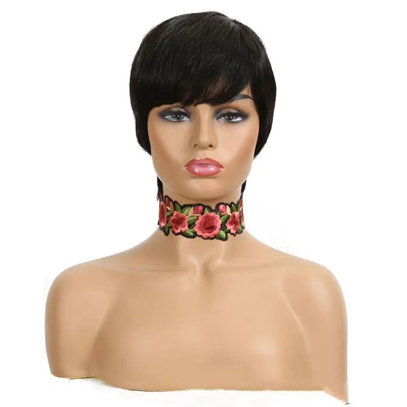 Women's Short Straight Hair Wig with Slanted Bangs