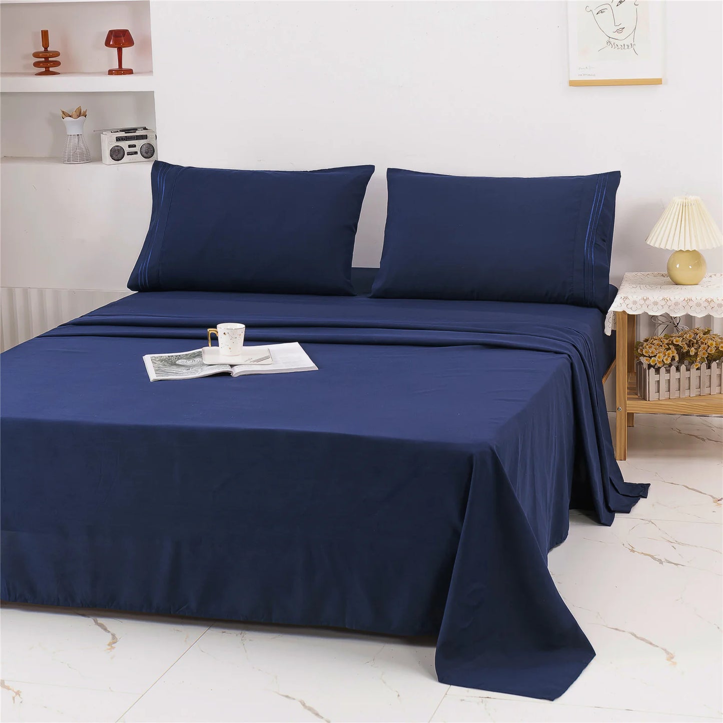Queen Size Four-piece Set Embroidered Solid Color Bed Goods