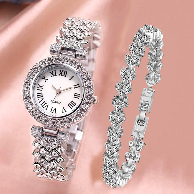 Fashion Roman Pattern Women's Diamond Quartz Watch