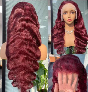 99J Burgundy Lace Front Human Hair Body Wave Wig 30-34"